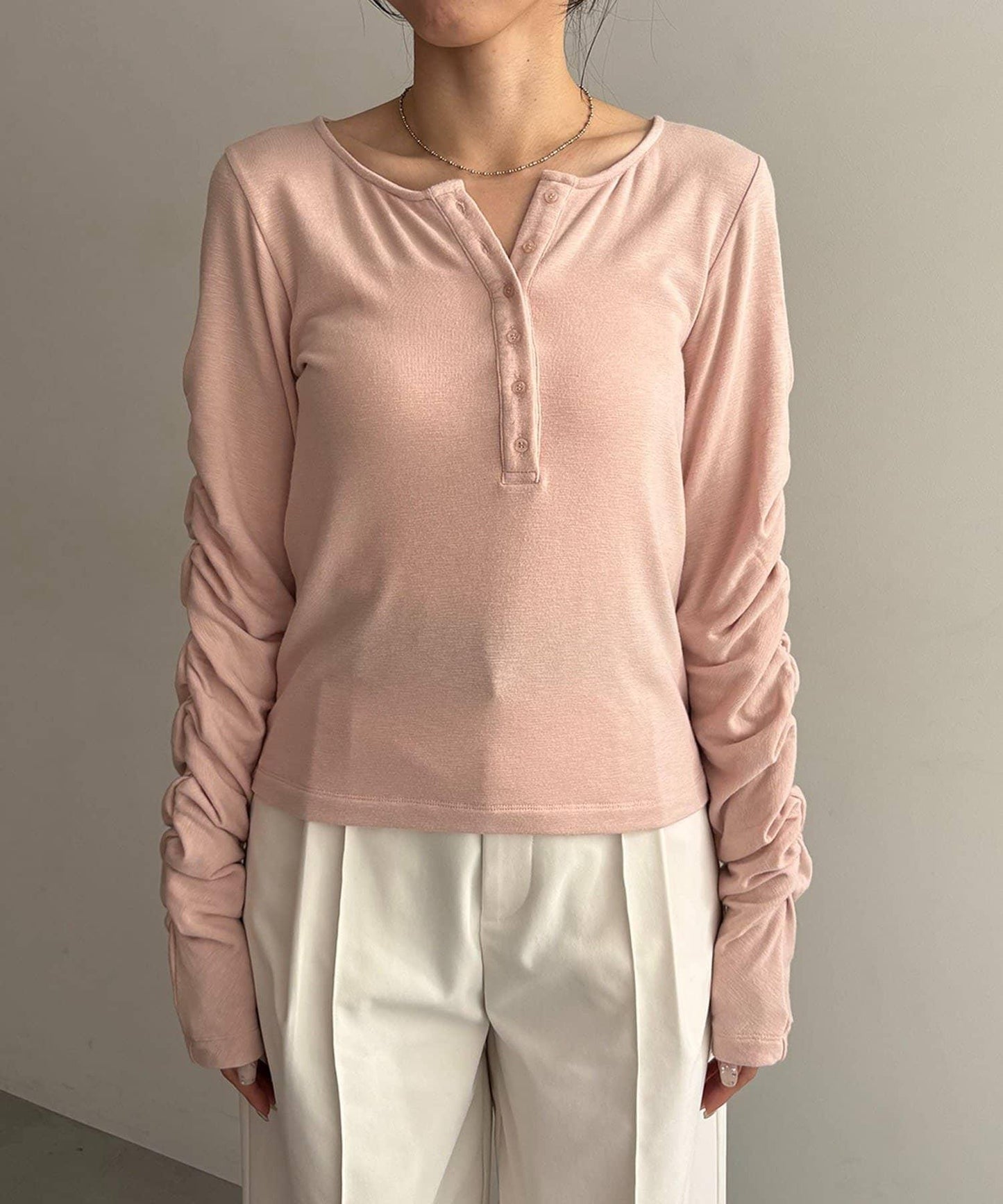 內搭SET 袖部抽褶 亨利領 T恤