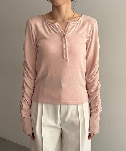 內搭SET 袖部抽褶 亨利領 T恤