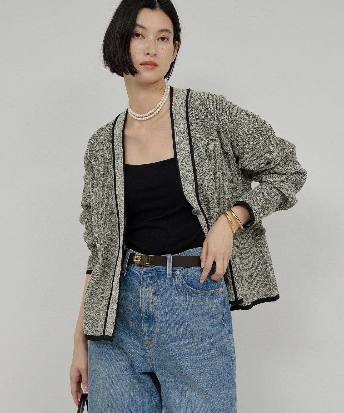 可手洗 花呢紋 針織開衫