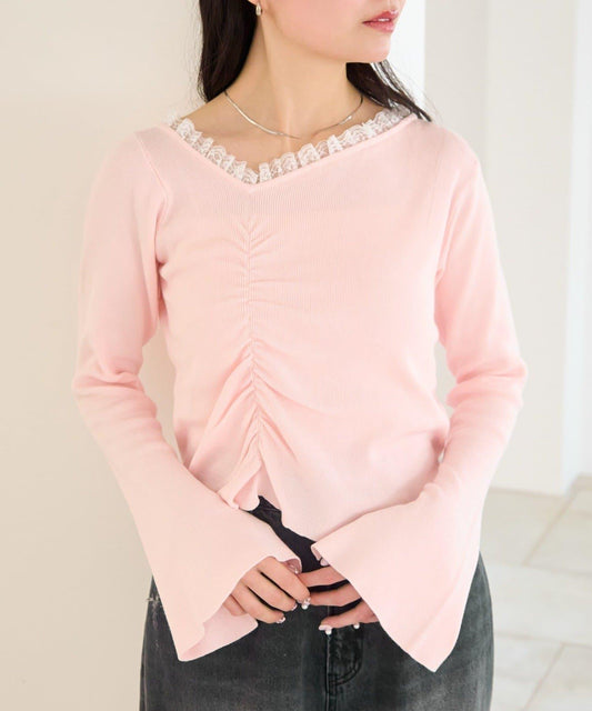 蕾絲抽褶 針織上衣（網絡）