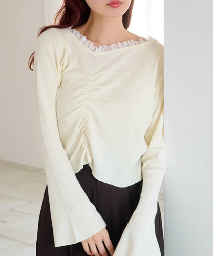蕾絲抽褶 針織上衣（網絡）