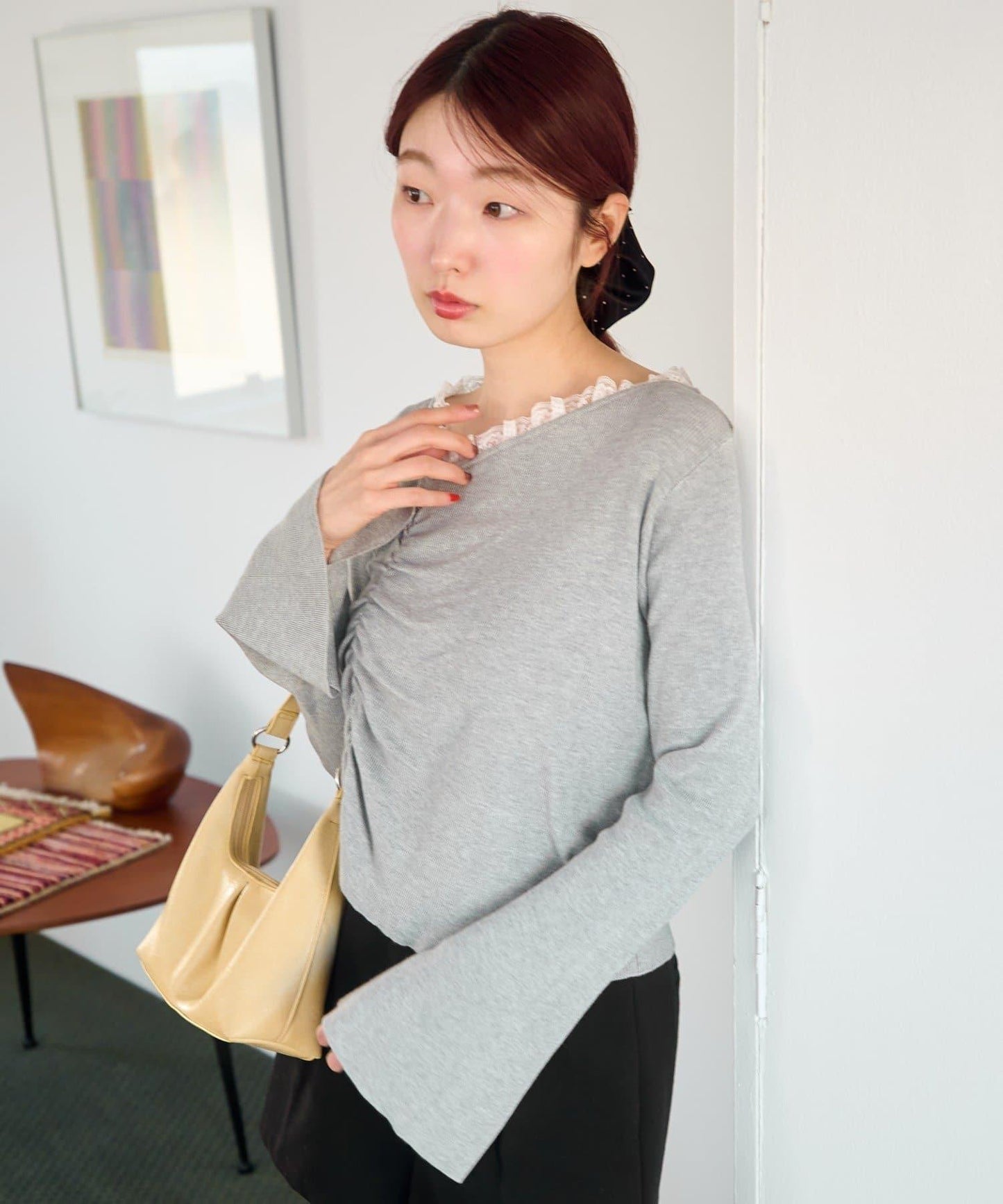 蕾絲抽褶 針織上衣（網絡）