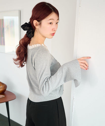 蕾絲抽褶 針織上衣（網絡）