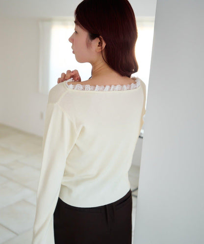 蕾絲抽褶 針織上衣（網絡）