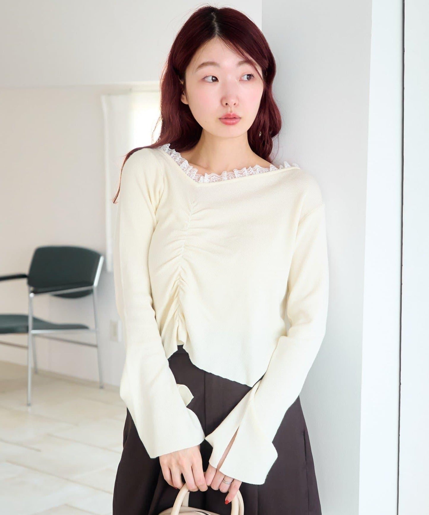 蕾絲抽褶 針織上衣（網絡）