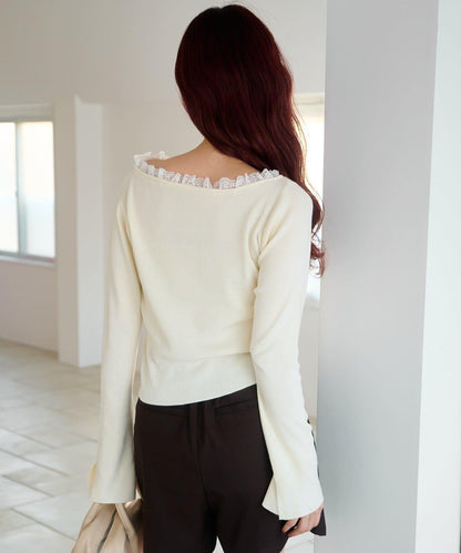 蕾絲抽褶 針織上衣（網絡）