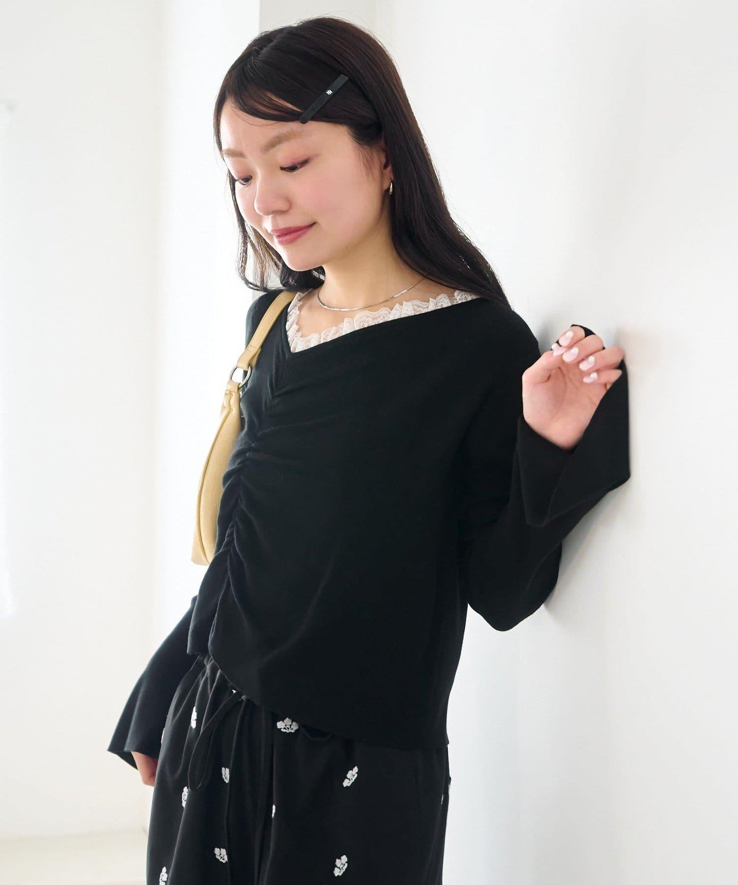 蕾絲抽褶 針織上衣（網絡）