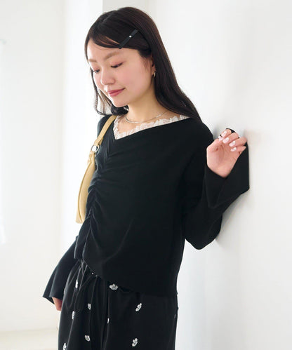 蕾絲抽褶 針織上衣（網絡）