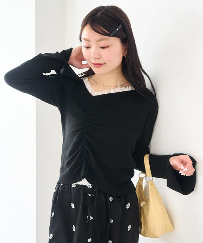 蕾絲抽褶 針織上衣（網絡）