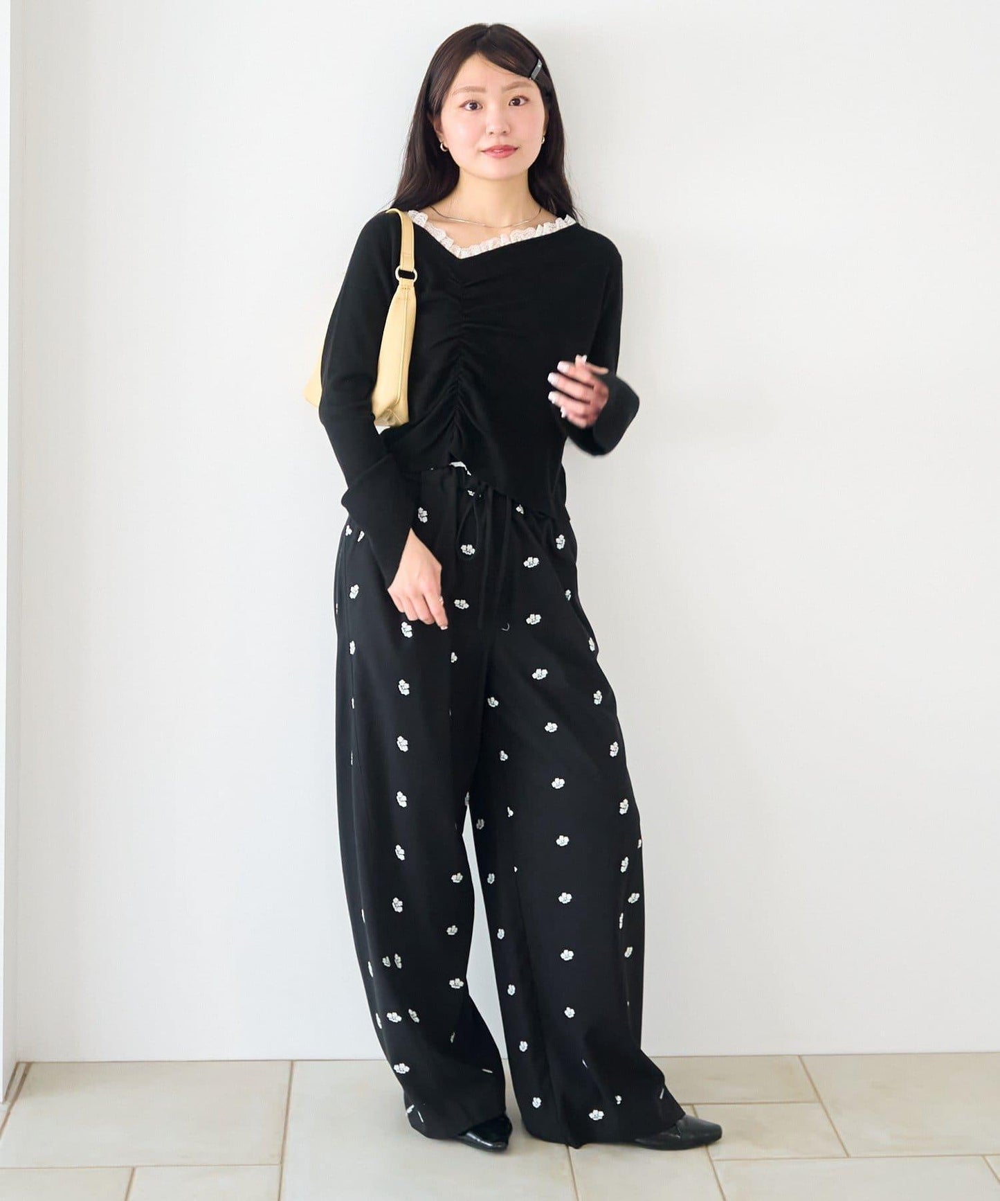 蕾絲抽褶 針織上衣（網絡）