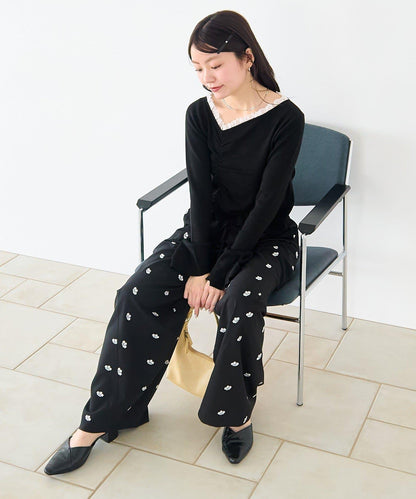 蕾絲抽褶 針織上衣（網絡）