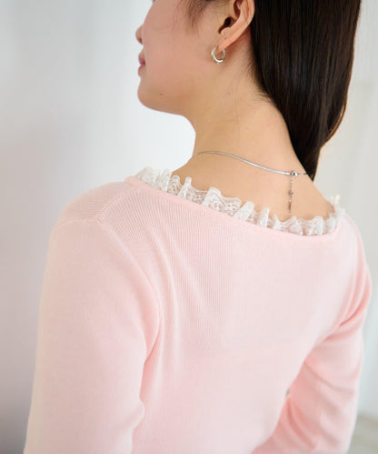 蕾絲抽褶 針織上衣（網絡）