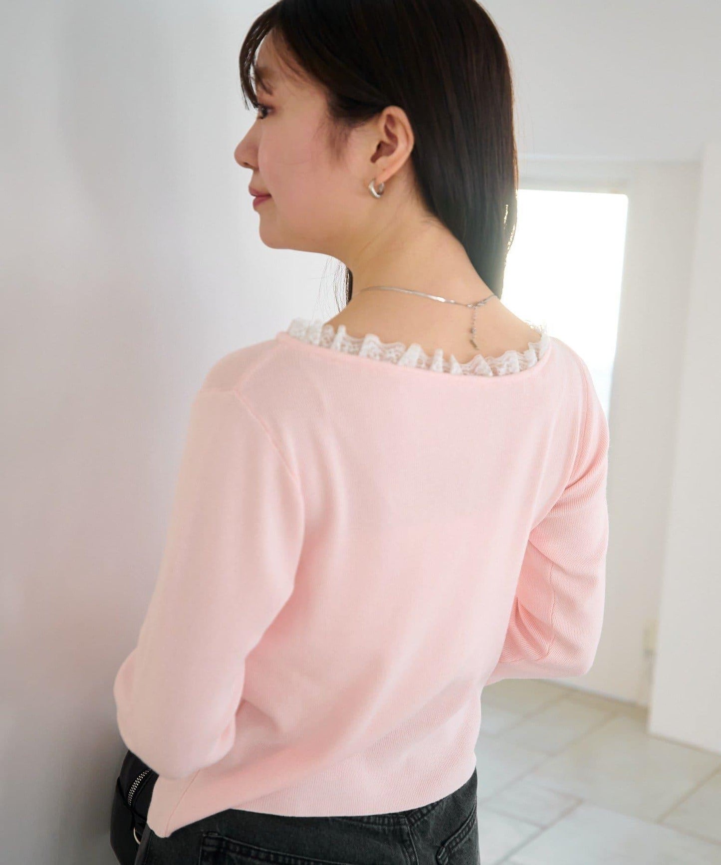 蕾絲抽褶 針織上衣（網絡）