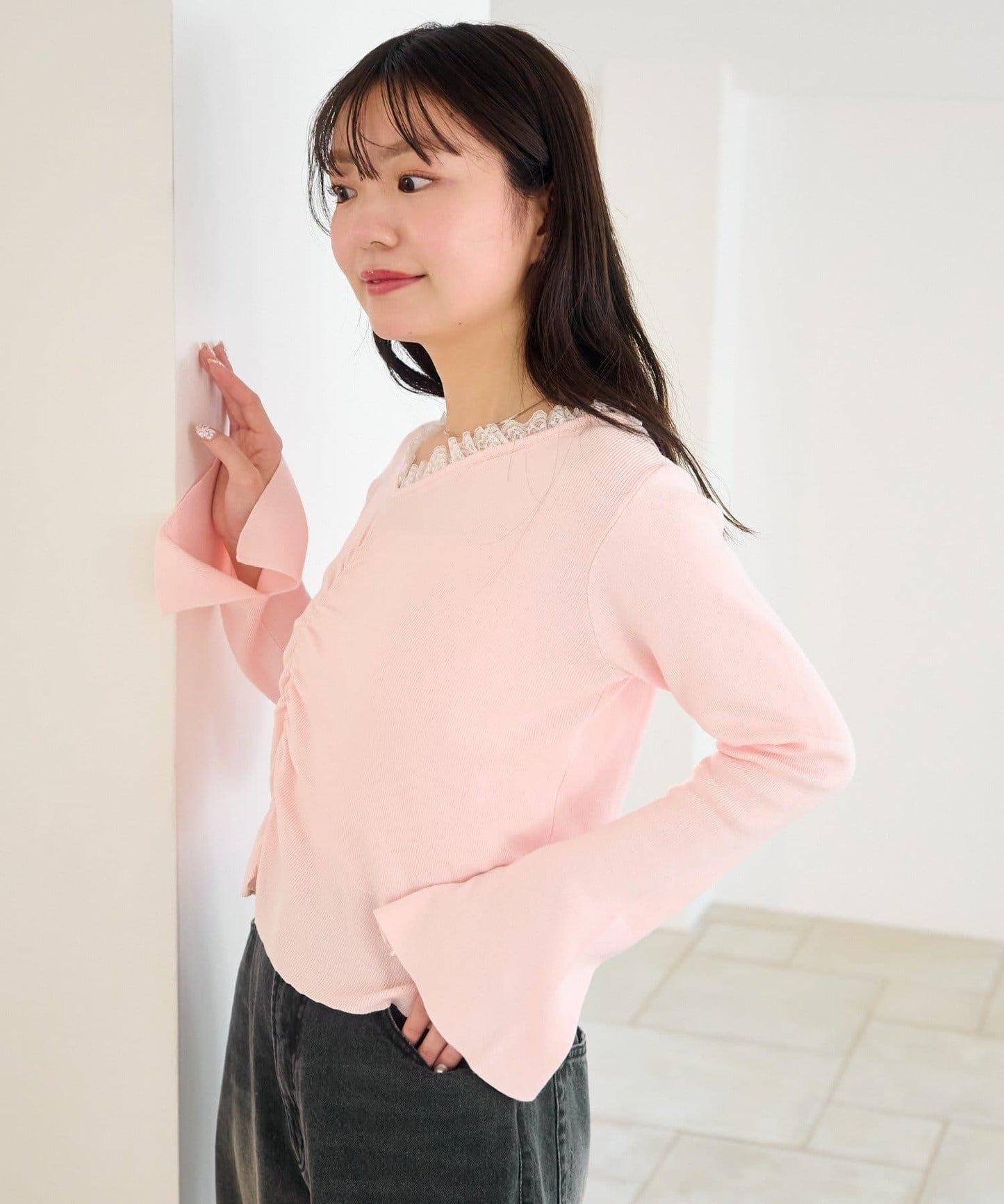 蕾絲抽褶 針織上衣（網絡）