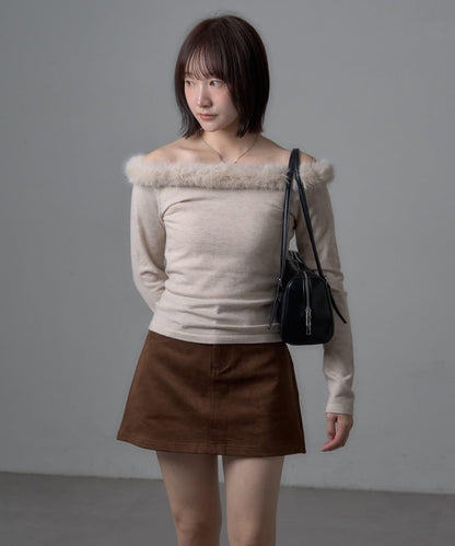 mystic 毛絨露肩設計 針織上衣