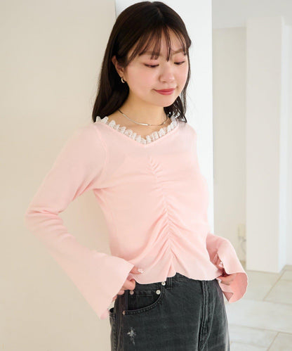 蕾絲抽褶 針織上衣（網絡）