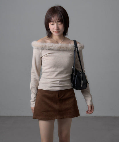 mystic 毛絨露肩設計 針織上衣