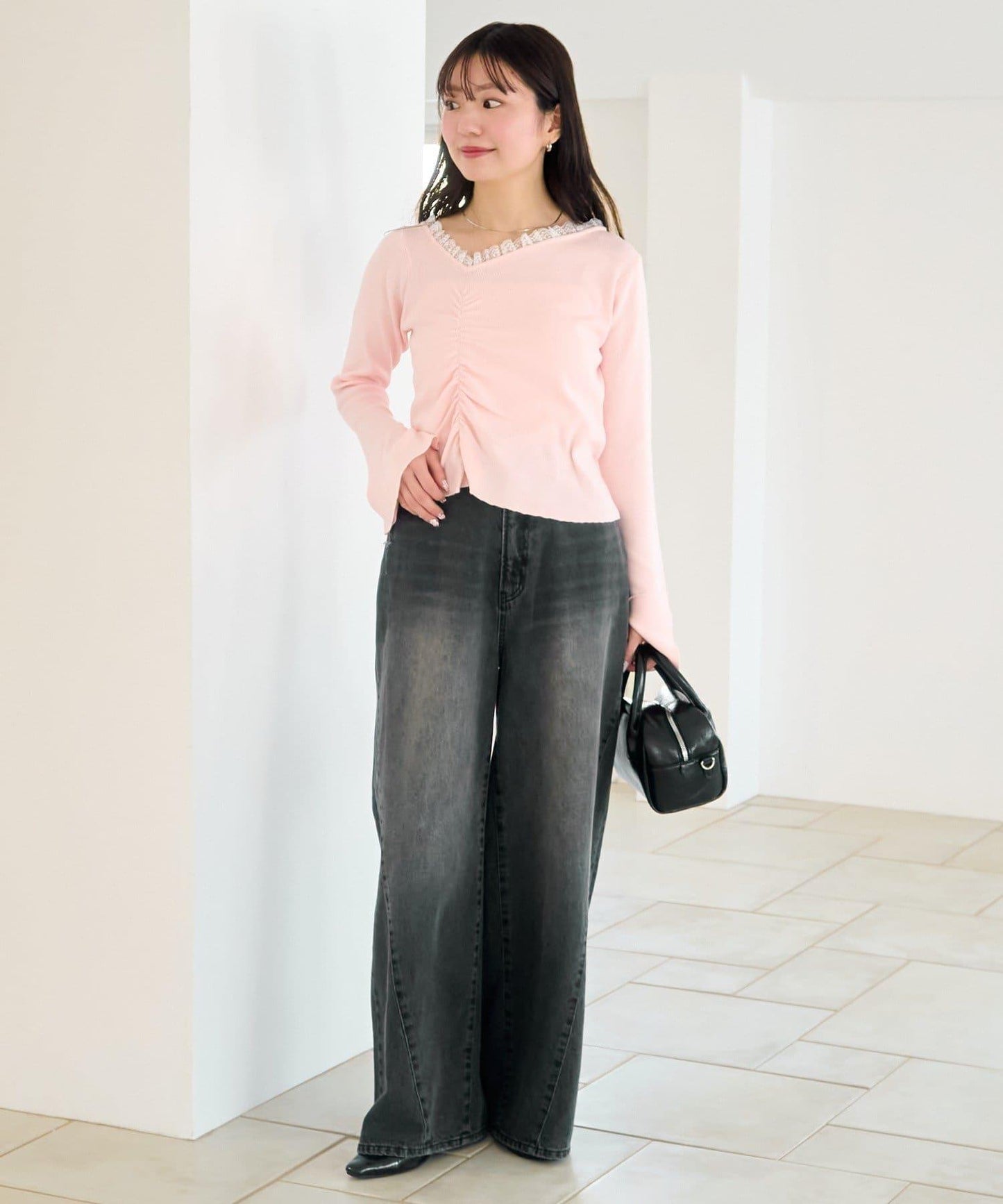 蕾絲抽褶 針織上衣（網絡）