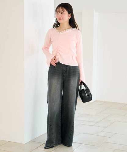 弧線縫線設計牛仔褲