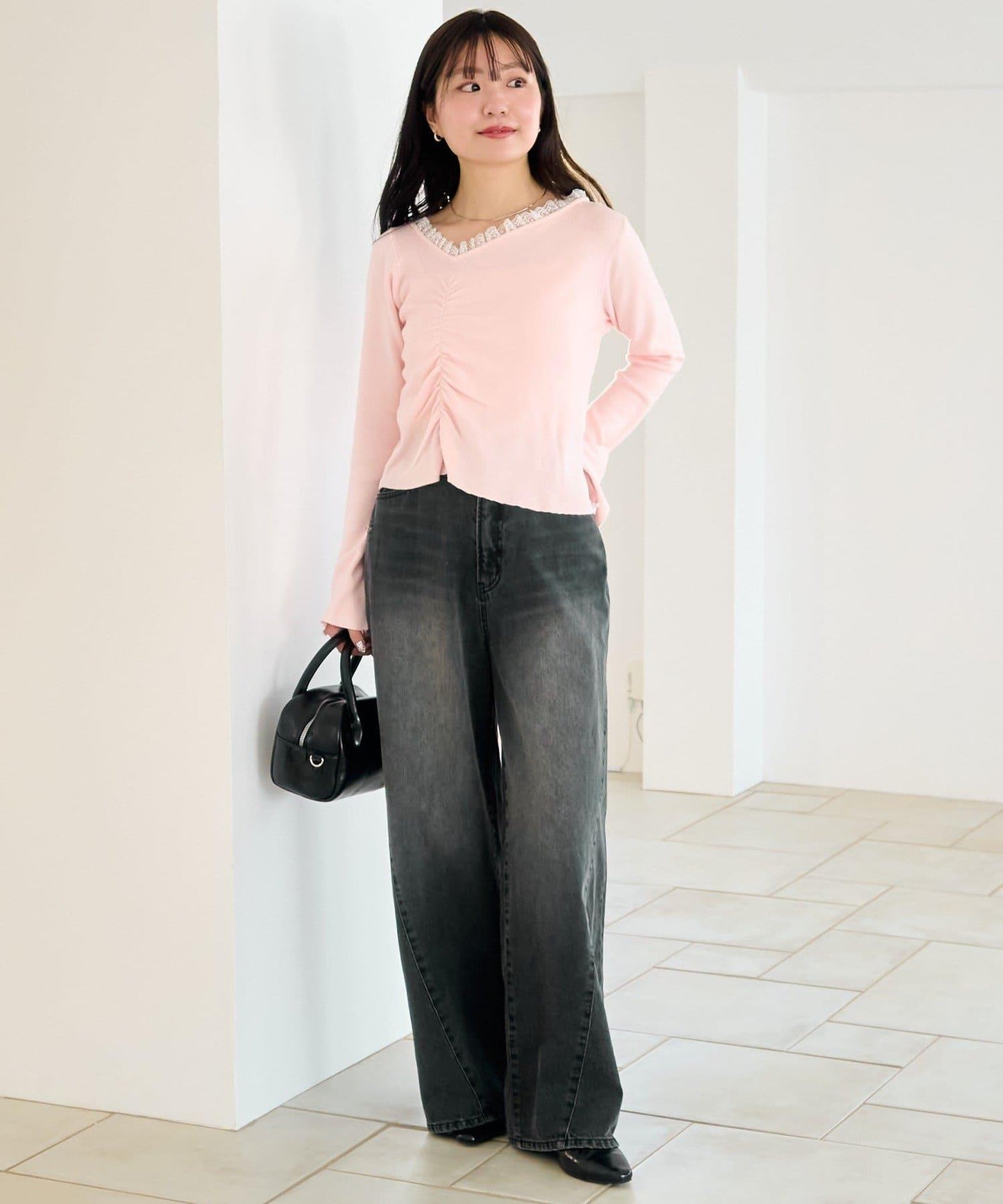 蕾絲抽褶 針織上衣（網絡）