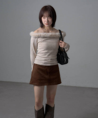 mystic 毛絨露肩設計 針織上衣
