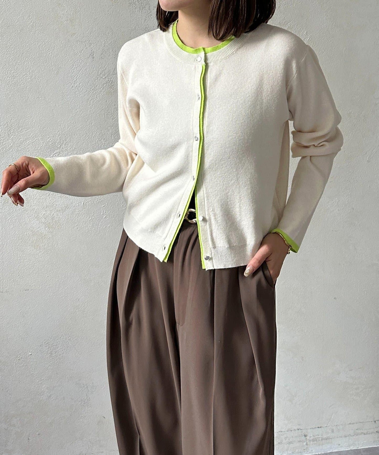 層次感拼色圓領針織開衫