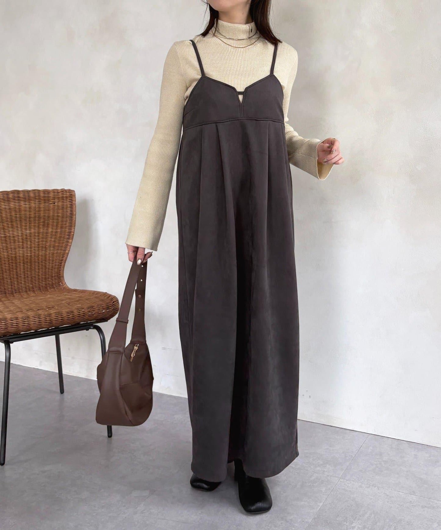 仿麂皮 背心風 吊帶連衣裙