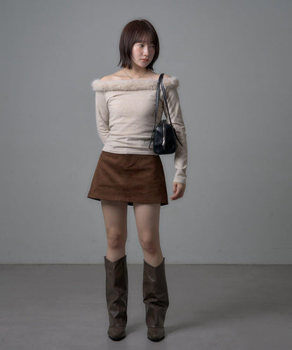 mystic 毛絨露肩設計 針織上衣