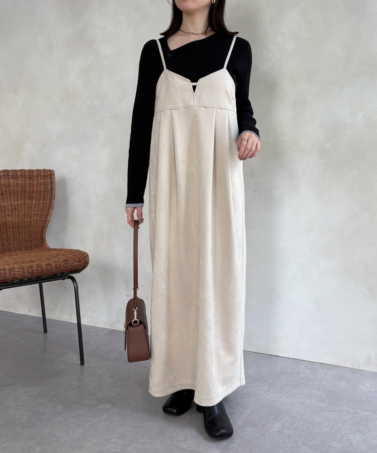 仿麂皮 背心風 吊帶連衣裙