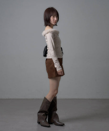 mystic 毛絨露肩設計 針織上衣