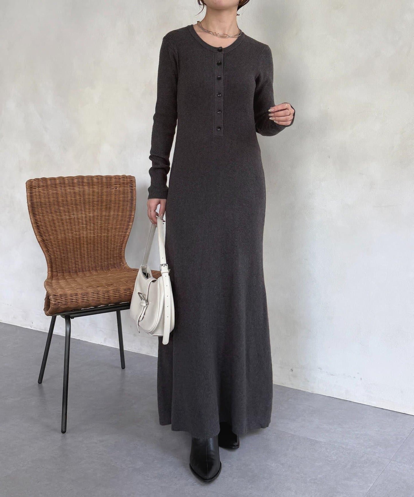 亨利領羅紋針織連衣裙