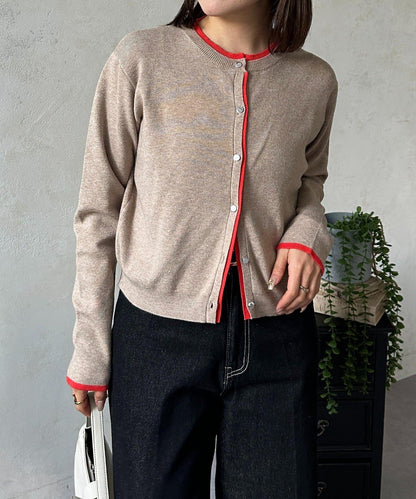 層次感拼色圓領針織開衫