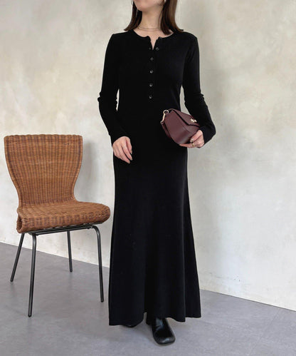 亨利領羅紋針織連衣裙