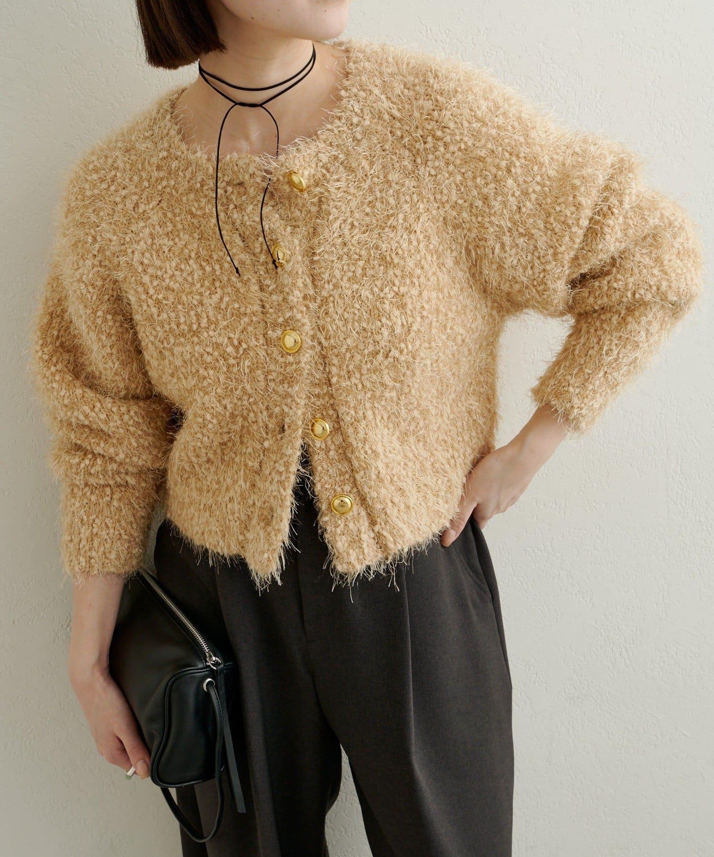 Omekashi 亮絲摩爾針織開衫