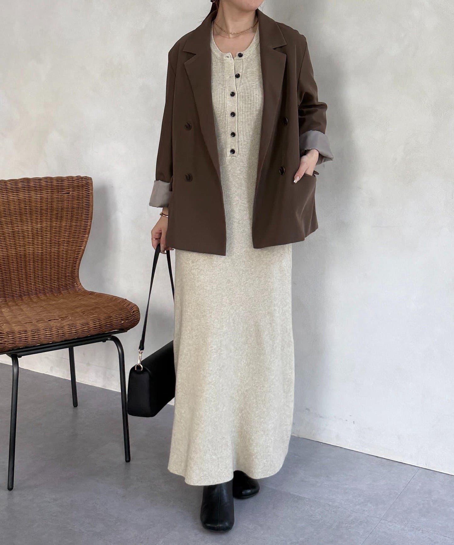 亨利領羅紋針織連衣裙