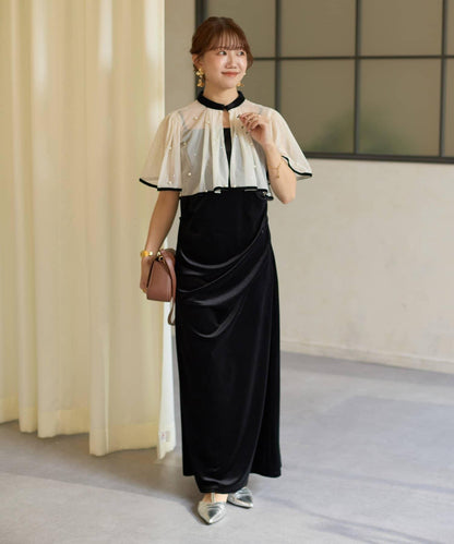 鑲鑽短款披肩 × 天鵝絨吊帶連衣裙 套裝