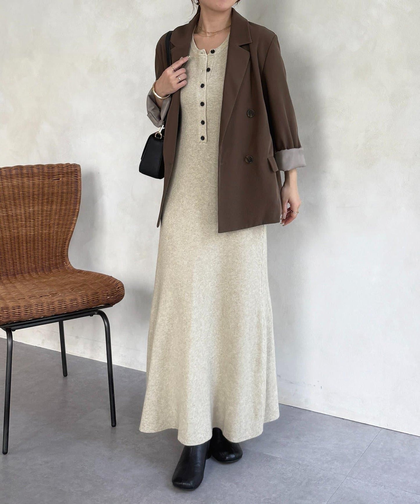 亨利領羅紋針織連衣裙