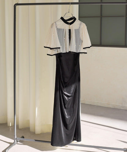 鑲鑽短款披肩 × 天鵝絨吊帶連衣裙 套裝