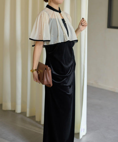 鑲鑽短款披肩 × 天鵝絨吊帶連衣裙 套裝