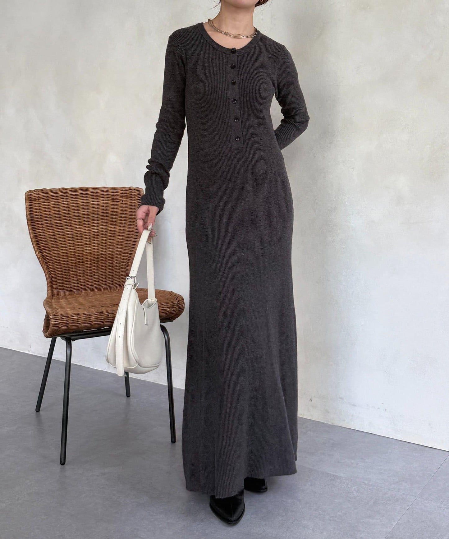 亨利領羅紋針織連衣裙