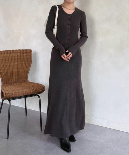 亨利領羅紋針織連衣裙