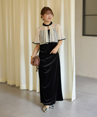 鑲鑽短款披肩 × 天鵝絨吊帶連衣裙 套裝