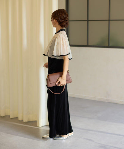 鑲鑽短款披肩 × 天鵝絨吊帶連衣裙 套裝