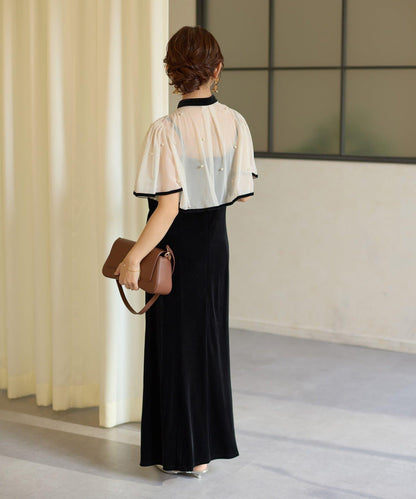 鑲鑽短款披肩 × 天鵝絨吊帶連衣裙 套裝