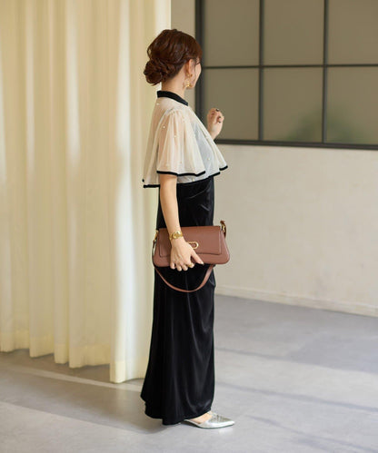 鑲鑽短款披肩 × 天鵝絨吊帶連衣裙 套裝