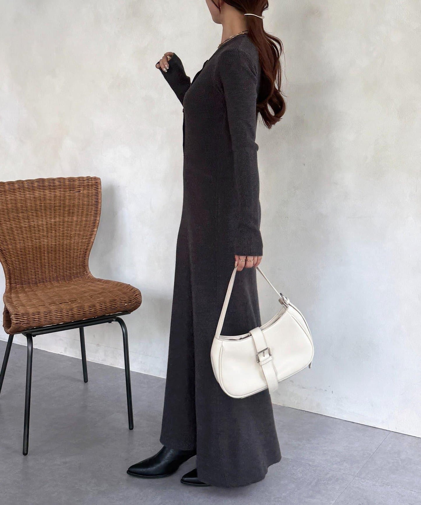 亨利領羅紋針織連衣裙