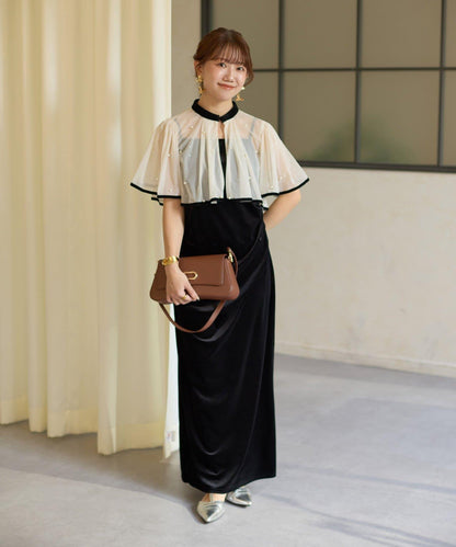 鑲鑽短款披肩 × 天鵝絨吊帶連衣裙 套裝