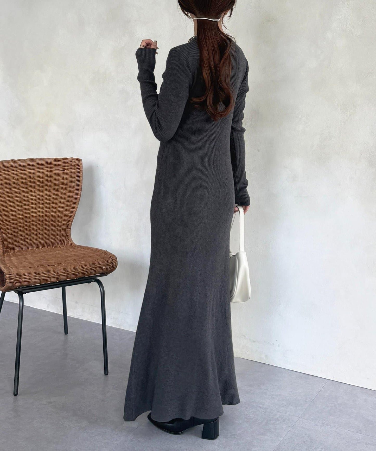 亨利領羅紋針織連衣裙