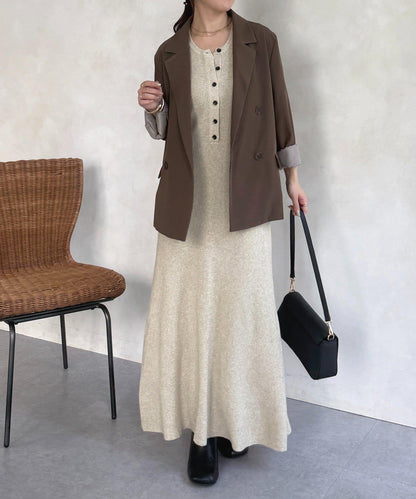 亨利領羅紋針織連衣裙