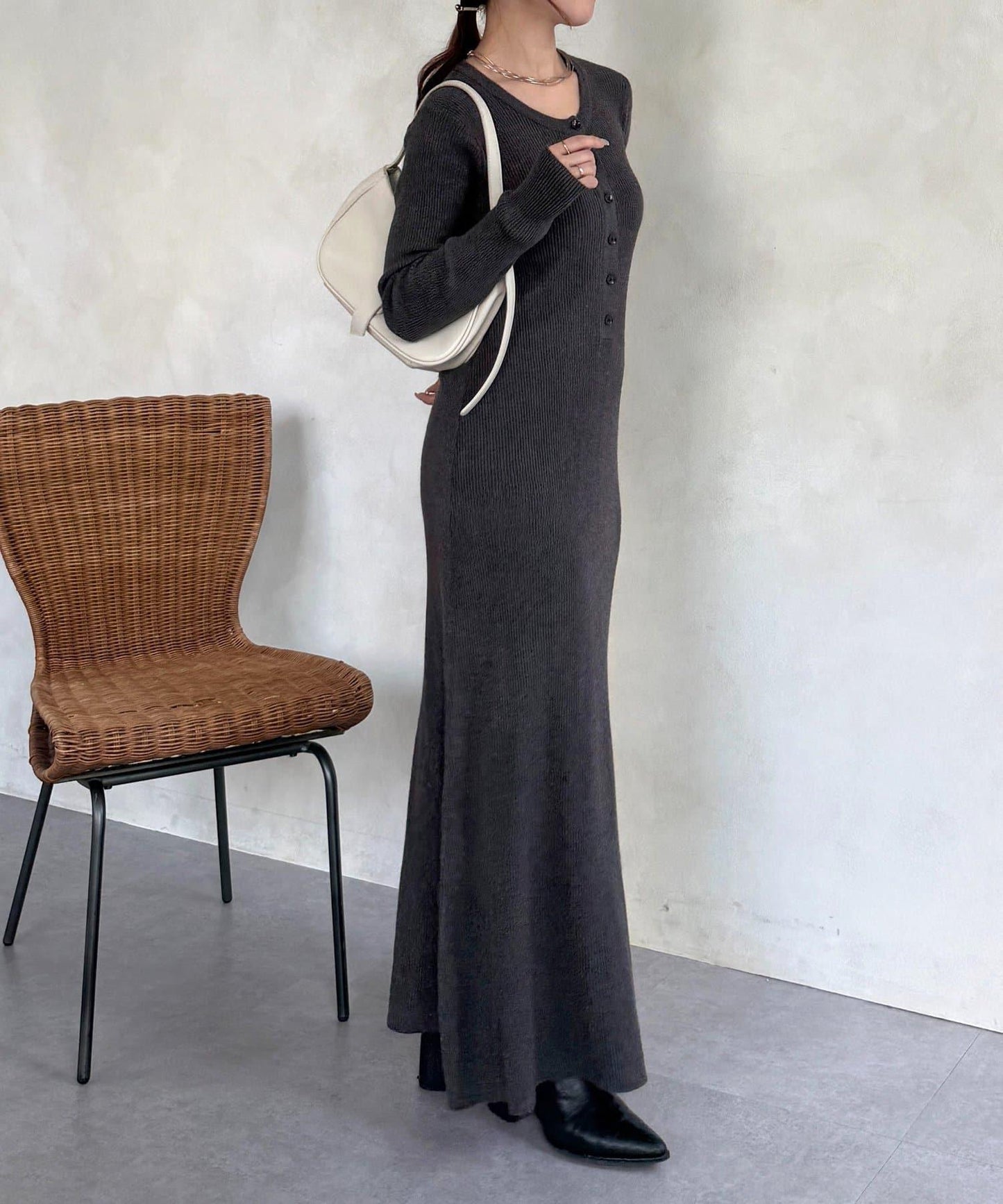 亨利領羅紋針織連衣裙